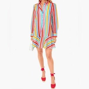 TUCKERNUCK Rainbow Stripe Callahan Shirt Dress, size Small